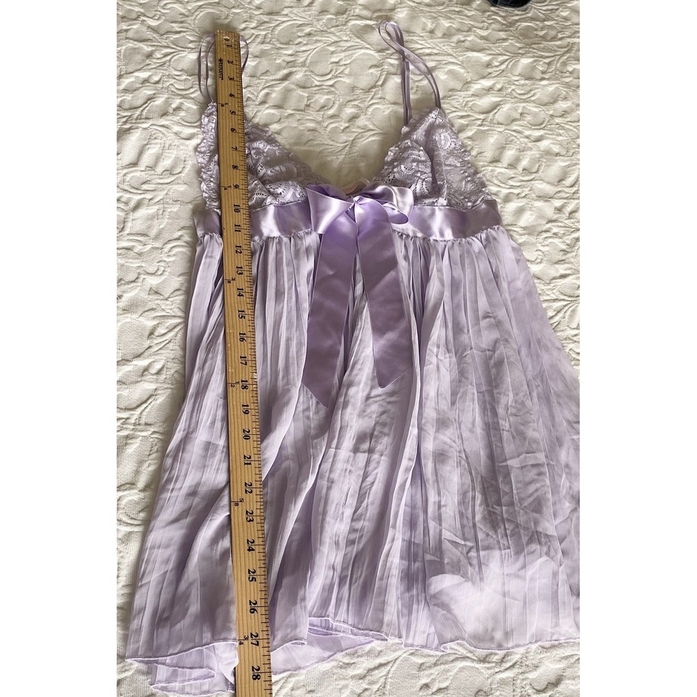 Victoria's Secret Slip Y2K Babydoll Lingerie L LILAC Pleated Lace Bow Chemise - Picture 7 of 9